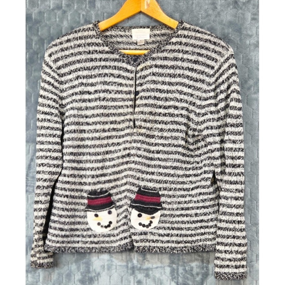 Vintage Christopher & Banks 2003 Christmas Winter‎ Snowman Cardigan Sweater XL